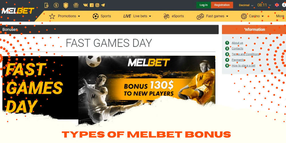 Types of Melbet bonus